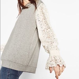 ZARA LACE SLEEVE HOODED SWEATER